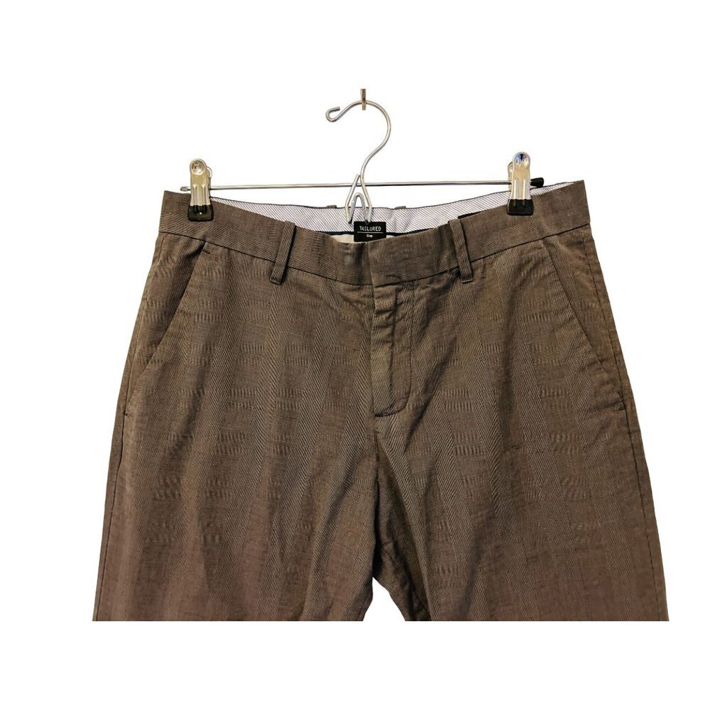 GAP Tailored Casual Pants Strait Fit Cotton Trousers in Beige Tartan Size 31/30 - Picture 2 of 8